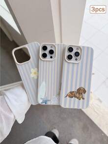 3件組條紋印花 TPU 防震全包覆精準保護殼，適用於 Apple 11/12/13/14/15/16/16 Pro/16 Pro Max/17/17 Pro/17 Pro Max/18 Pro/18 Pro Max - 彩色 - 查看 4