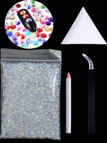 Christmas Limited Edition 50g Bulk Rhinestones Kit, Nail & Craft Decor Gems With Dotting Pen, Tweezers & Triangular Tray, Multi-Use DIY Accessories For Home Nail Art & Jewelry - Multicolor - View 13