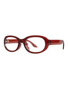1pc Small Frame Vintage Personalized Transparent Glasses, Oval Multifunctional Plano Lens - 009055-burgundy - View 6