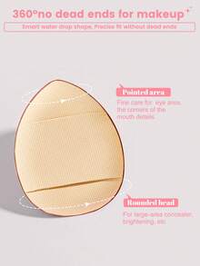9 Pcs Makeup Tool Set, 6 Large Teardrop Beauty Sponges And 3 Finger Powder Puffs In Skin Tone. The Big Teardrop Sponges Spread Foundation Quickly. Small Finger Puffs Reach Narrow Areas For Concealing And Precise Touch Ups. - Apricot - View 8