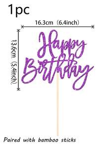 1pc Purple "Happy Birthday" Cake Topper, Birthday Party, Anniversary Party Cake Decoration - Purple - View 2