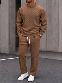 Set Sweatshirt dan Celana Jacquard Pria Musim Gugur/Dingin - Coklat - View 3