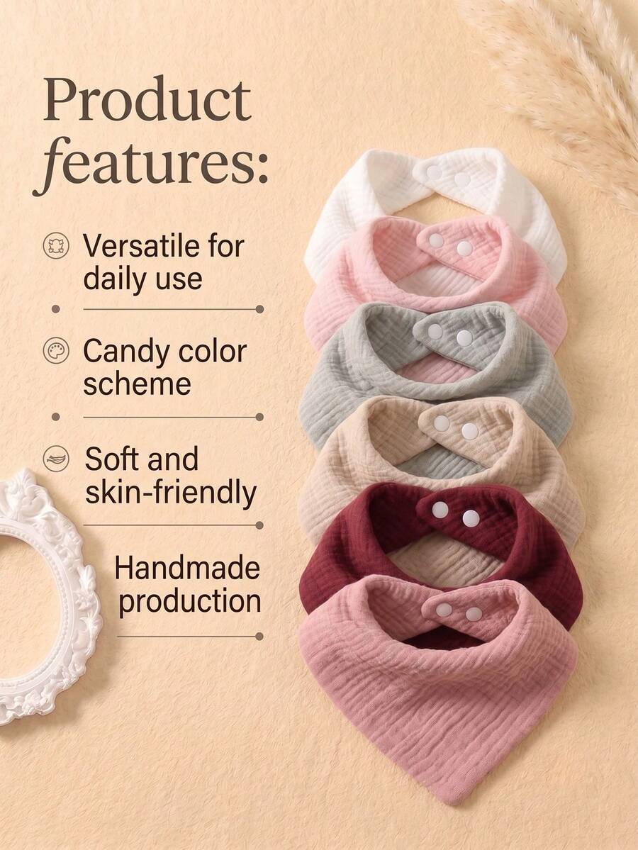 6pcs Girls Candy Color Cute Triangle Baby Bibs, Soft Skin-Friendly Baby Drool Bibs Set - Multicolor - View 1