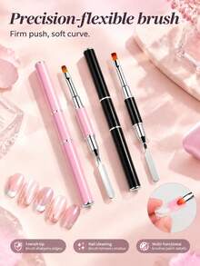 2pcs, ChristmasProfessional Nail Art Brushes – 2-In-1 Multifunctional Precision Brush Set. Features Include French Tip Shaping, Residue Cleanup, And Detailed Painting. Suitable For Both Professional Nail Technicians And DIY Enthusiasts. - Multicolor - View 1