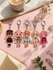 5pcs Chibi Characters Aesthetic Acrylic Keychains With Mini Charm, Popular Anime Q Version Characters And Mini Charms Double Layer Combination Art Series, Gift For Anime Character Lovers And Q Version Aesthetic And Cute Charms Double Layer Pendant Enthusiasts - Multicolor - View 3