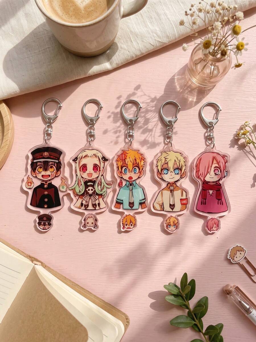 1pc/5pcs Chibi Characters Aesthetic Acrylic Keychains With Mini Charm, Popular Anime Q-Version Character & Mini Charms Double Layer Combination Art Series, Gift For Anime Character Lovers, Q-Version Aesthetic & Cute Charms Double Layer Pendant Enthusiasts - Multicolor - View 1