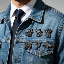 1pc/6pcs Neon Line Cartoon Animal Enamel Brooch Y2K Badge Suit Denim Wallet Accessory Versatile Men's Niche Gift - Multicolor - View 2