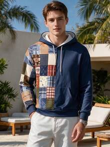 Sweatshirt Hoodie Pria Tebal Bergaya Vintage dengan Belahan Setengah - MultiWarna - View 1