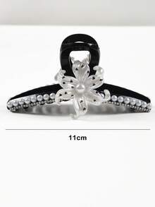 1pc Heart Print 3D Lily Pearl Elegant Rhinestone Hair Claw Clip For Back Of Head, Suitable For Daily Wear - Multicolor - View 7