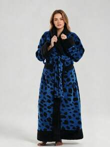 Leopard Print Wearable Blanket, Thick Soft Fluffy Plush Wrap Robe, Warm Cozy Oversized Wearable Throw Blanket With Belt & Pocket, Pink Leopard Pattern, For Home Lounge, After Bath, Camping, Indoor Relaxation, Autumn Winter Use - Multicolor - View 11