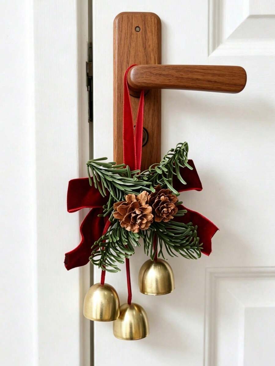 1pc Christmas Hanging Ornament - Pine Branch, Bell And Bow - Winter Decor, With Hanging Rope, Suitable For Christmas Tree And Holiday Party - Merry Christmas - Multicolor - View 1