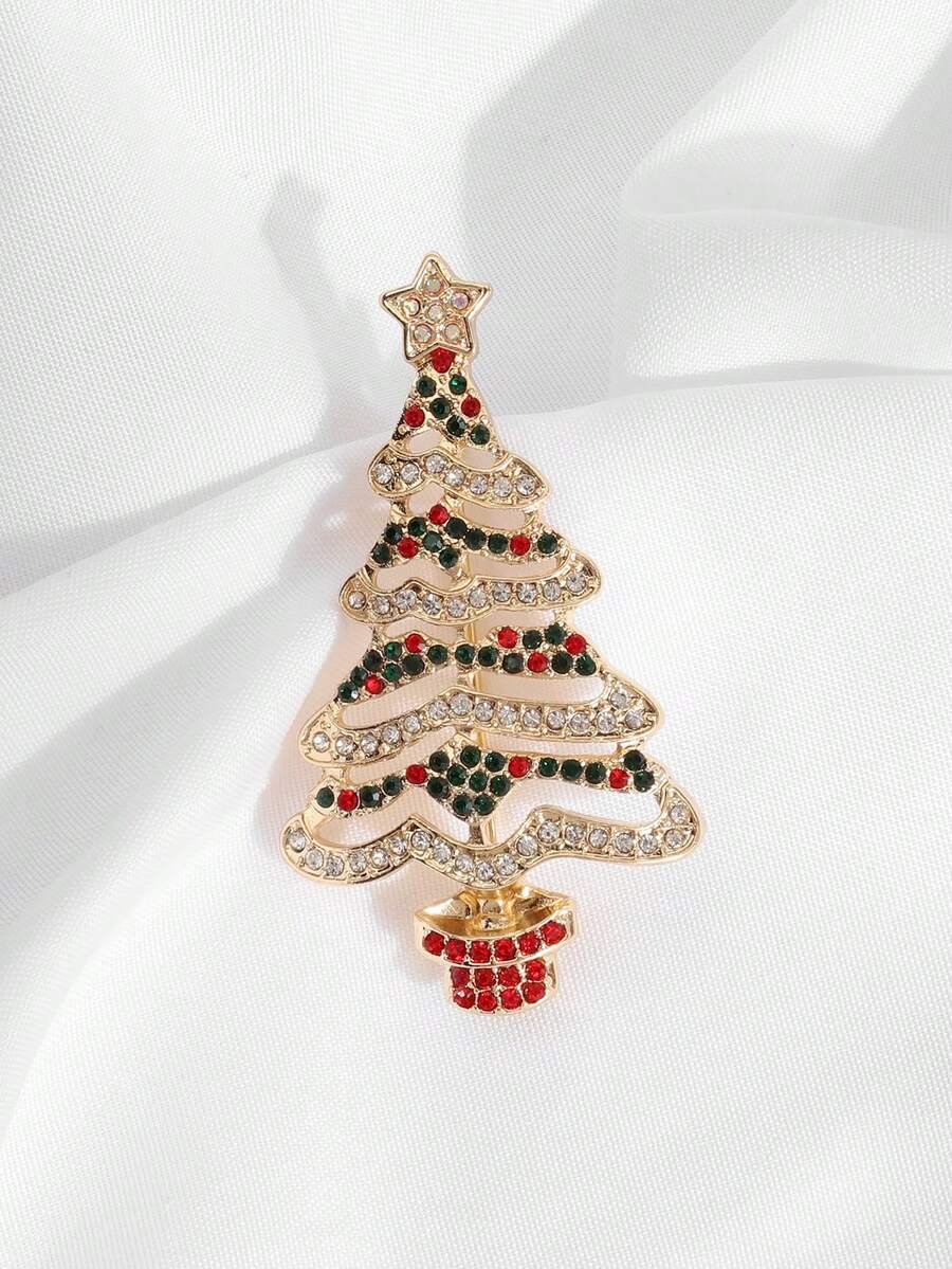 Christmas Gift Sparkling Rhinestone Christmas Tree Brooch, Colorful Crystal Holiday Decoration Brooch For Coats And Scarves - Style 1 - View 1