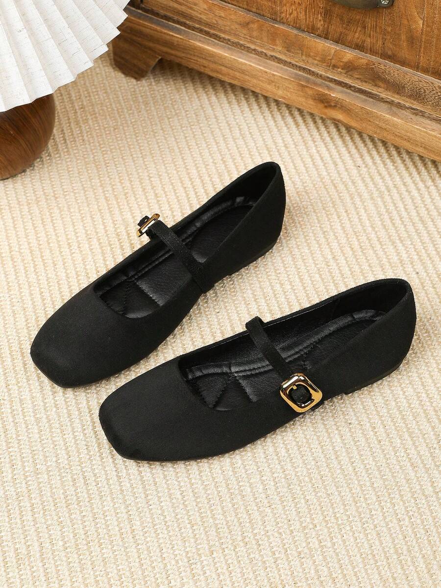 Women's Square Toe Mary Jane Flat Shoes For Vacation, Party, Wedding, Beach, Home, Outdoor, All Seasons - Black - View 1