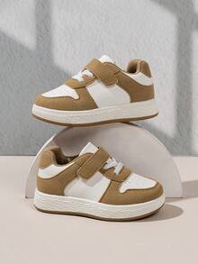 1 Pair Toddler Slip-On Sneakers, Hook And Loop Closure, Soft PU Wide Toe Box, Soft Sole Comfortable Anti-Slip, Suitable For Boys And Girls Autumn And Spring Outdoor, School And Party Wear Walking Shoes - Khaki - View 3