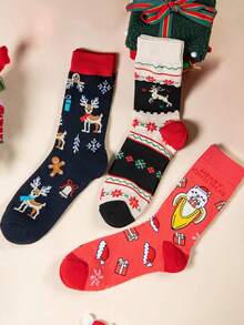 1/5/10 Pairs Women's Mid-Calf Socks, Creative Cartoon Pattern Personalized Outfit Socks, Colorful Christmas Holiday Jacquard Socks - Multicolor - View 2