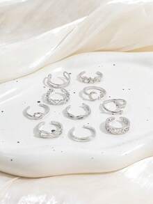 10pcs Silver Personalized Toe Ring Set, Vintage Embossed Pattern Bohemian Style Toe Rings For Women - Silver - View 5