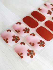 Christmas Semi Cured Gel Nail Strips, 20Pcs Long Lasting Salon Quality Wraps, Easy Apply & Remove Gel Nail Stickers With UV Light - Red - View 6