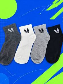 4 Pairs Unisex Leaf Pattern Crew Socks, Multi Color Ribbed Mid Calf Socks, Soft Breathable Cotton Sport Socks, Casual Daily Socks For Men Women - Multicolor - View 13