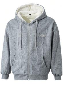 Men's Casual Loose Thermal Lined Thick Hooded Jacket - Grey - View 9