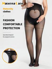 1-Piece Maternity Black Matte Heart Hollow-Out Tummy-Support High-Stretch Slim Comfortable Tights For Spring And Summer Daily Wear - Black - View 1