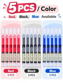 5/6pcs 0.5mm Quick-Dry Liquid Ink Ballpoint Pens, Red/Black/Blue Optional, Smooth Writing Neutral Pens, Transparent Visible Barrel, Protective Cap Design, Suitable For Students Learning, Office, Exams, Journaling And Daily Writing Stationery - Multicolor - View 7