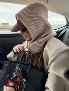 Solid Color One-Piece Women's Head Cover Hat With Drawstring And Detachable Collar, Wool Blend Warm Neck Ski Mask, Outdoor Warm Face Mask Scarf Hat, Suitable For Winter Protection, Muslim Hijab Dress - Solid Color - View 5