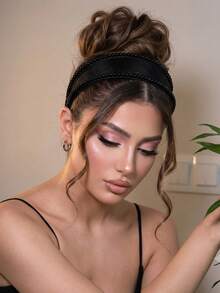 1Pc Simple Elegant Wide Black Tulle Hair Hoop Fashion Ladies Headband For Daily Outfit And Evening Occasions - Black - View 2