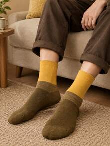 3/5 Pairs Men's Vintage Colorblock Knit Mid-Calf Socks, Soft And Comfortable Mid-Calf Socks, Vintage Style Casual Socks For Daily Wear - Multicolor - View 1