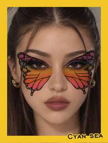 1pc Temporary Tattoo Sticker Music Festival Vibrant Color Butterfly Wing Graphic Eyeliner Face Pattern, Realistic Tattoo Design, Suitable For Daily Wear, Bachelorette Party Favors, Music Festivals, Games, Graduation Gifts, Lasts 3-5 Days - Multicolor - View 6