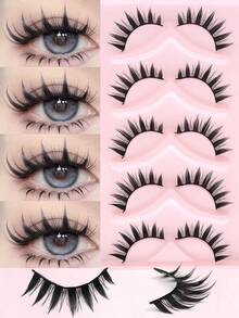 5 Pairs Cartoon Style False Eyelashes, Curly Realistic Eyelash Extensions, Suitable For Daily Or Special Occasions To Create Spiky Look, Suitable For DIY Beginners, Soft Exaggerated Spiky False Eyelashes - Black - View 2