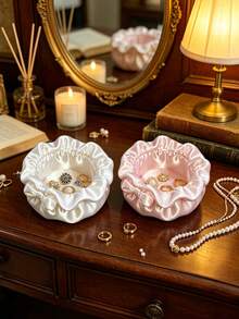3D Printed Faux Satin Bow Jewelry Storage Bowl, Pleated Ruffle Design, Pearlescent Satin Texture, Soft & Elegant Color Palette, For Storing Rings And Earrings, Exquisite Vanity Decor - Multicolor - View 4