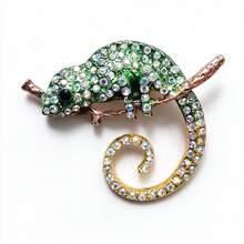 1PC Retro Chameleon Design Brooch, Inlaid Rhinestone Alloy Lapel Pin, Stylish Women Clothing Accessory For Daily Outfit - Multicolor - View 5