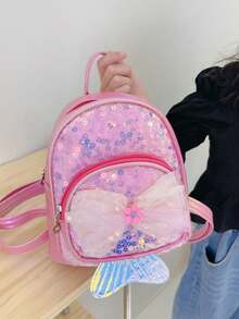 Children's Small Backpack, Little Girl Sequin Bowknot Mini Backpack, PU Leather Sweet Style Student Backpack, Daily Commute Versatile Fashion Drawstring Small Bag, Shopping, Party, Travel, Holiday Gift Small Bag - Multicolor - View 5