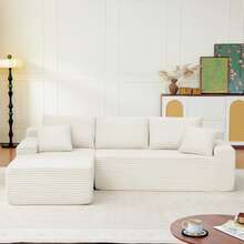 Sectional Sofa Made Of Corduroy, Foam, Foam+Spring Modular With Doors Minimalist Beige For Living Room And Lounge - Beige 4 Seat - View 10