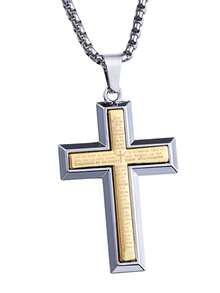 1pc European & American Style Bible Lord's Prayer Cross Necklace, New Personalized Vintage Engraved Scripture Cross Pendant, Religious Accessory Gift, Cross-Border Hip-Hop Versatile Stainless Steel Sweater Chain, Wholesale For Men's Daily Wear - New Cross Necklace - View 2