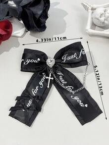 1pc Sweet Cool Letter Webbing Bow Hair Clip, Vintage Cross Chain Ribbon Hair Accessory, Cosplay Party Photo Prop - Multicolor - View 7