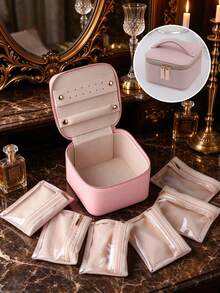 Portable Jewelry Box With Handle & 6pcs Velvet Jewelry Pouches, Suitable For Storing Necklaces, Rings, Earrings, Ideal Mother's Day Gift For Mom, Comes With 12pcs Velvet Jewelry Pouches - Multicolor - View 4
