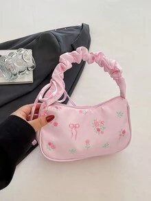 Gentle Sweet Floral Canvas Bag Women's New Drawstring Shoulder Bag Highly Attractive Floral Bow Underarm Bag - Multicolor - View 10