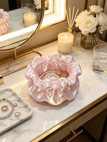 3D Printed Faux Satin Bow Jewelry Storage Bowl, Pleated Ruffle Design, Pearlescent Satin Texture, Soft & Elegant Color Palette, For Storing Rings And Earrings, Exquisite Vanity Decor - Multicolor - View 6