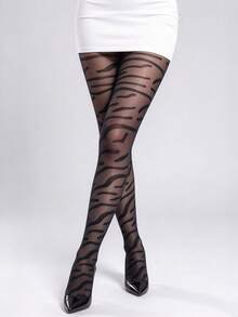A Semi-Sheer Piece Featuring A Black Zebra-Stripe Pattern-Suitable For Casual Outings, Travel, Family Gatherings, And The Office. - Black - View 2