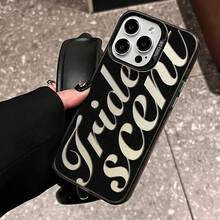 藝術字體手機殼，適用於 Apple 18 17 16 15 14 13 12 11 Plus Pro Max 系列，個性化保護殼，時尚手機殼，極簡 TPU 防摔保護殼，高美感設計，生日禮物，節日禮物 - 黑色 - 查看 1