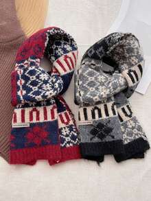 FADZOYLE 1pc Women Vintage Fair Isle Knit Thick Warm Soft Chunky Winter Neck Scarf Retro Geometric Pattern Knitted Shawl Wrap For Cold Weather Daily Outdoor - Multicolor - View 2