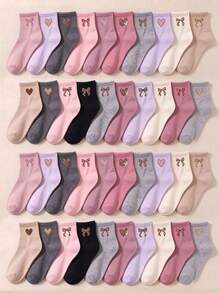 5/10 Pairs Random Color Mid Calf Socks, Leopard Bow Heart For Baby Girls, Pink Socks All Season Wear, Warm Soft For Campus Holiday Party Fall - Multicolor - View 1