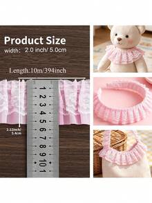 1 Pack Lace Trim Ribbon, Ruffle Ribbon,1/5/10/20m White Lace Ribbon, 2 Inch Width Whites Ruffle Trims, Delicate Floral Pattern Ribbons For Crafts Sewing And Dress Applique Decorations, White - Pink - View 7