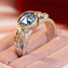 DIYCCPC Minimalist Commuter Style Dual-Tone Blue Cubic Zirconia Ring, Versatile Business Meeting Fashion Accessory For Women - Two-color - View 9