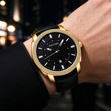 Fashionable Personalized Large Dial Mixed Scale Men's Watch PU Leather Strap Quartz Movement - one-size - View 5