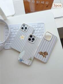 3件組條紋印花 TPU 防震全包覆精準保護殼，適用於 Apple 11/12/13/14/15/16/16 Pro/16 Pro Max/17/17 Pro/17 Pro Max/18 Pro/18 Pro Max - 彩色 - 查看 3