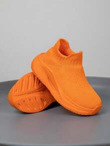 1 Pair Kids Socks Shoes, Breathable Elastic Soft Quick-Dry Lightweight Casual Street Style Running And Walking Shoes - Orange - View 9