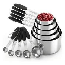 10-Piece Stainless Steel Measuring Cup And Spoon Set, Suitable For Precise Measurement Of Dry And Liquid Ingredients, Baking Tool Set Measuring Cups Kitchen Gadgets - Black - View 1