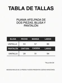 Conjunto de pijama afelpada para mujer. Estampados variados. Camisa de manga larga, cuello redondo. Pantalón de ajuste holgado, ajuste de cintura natural. - Azul Marino - Ver 5